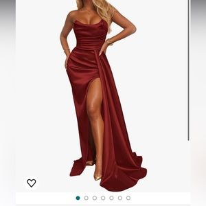 Maroon color strapless corset back gown